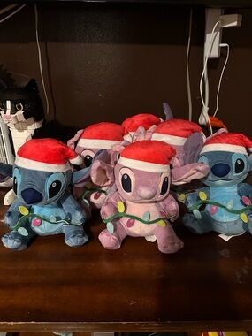 Disney Stitch Holiday Plush — Blue and Pink Stitch with Santa Hat